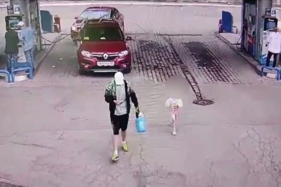 Кошелек подняла маленькая девочка, которая помогала папе на заправке наполнить канистру бензином Фото: скриншот с видео
