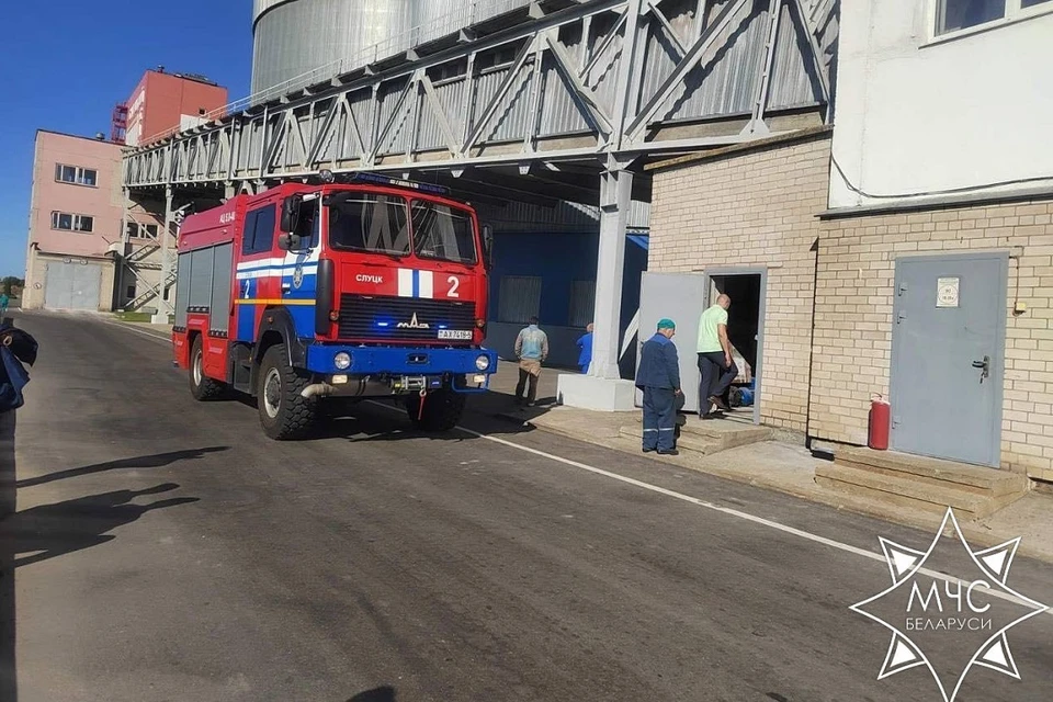 12 пожарных машин выехали на задымление на Слуцком сахарорафинадном комбинате. Фото: МЧС.