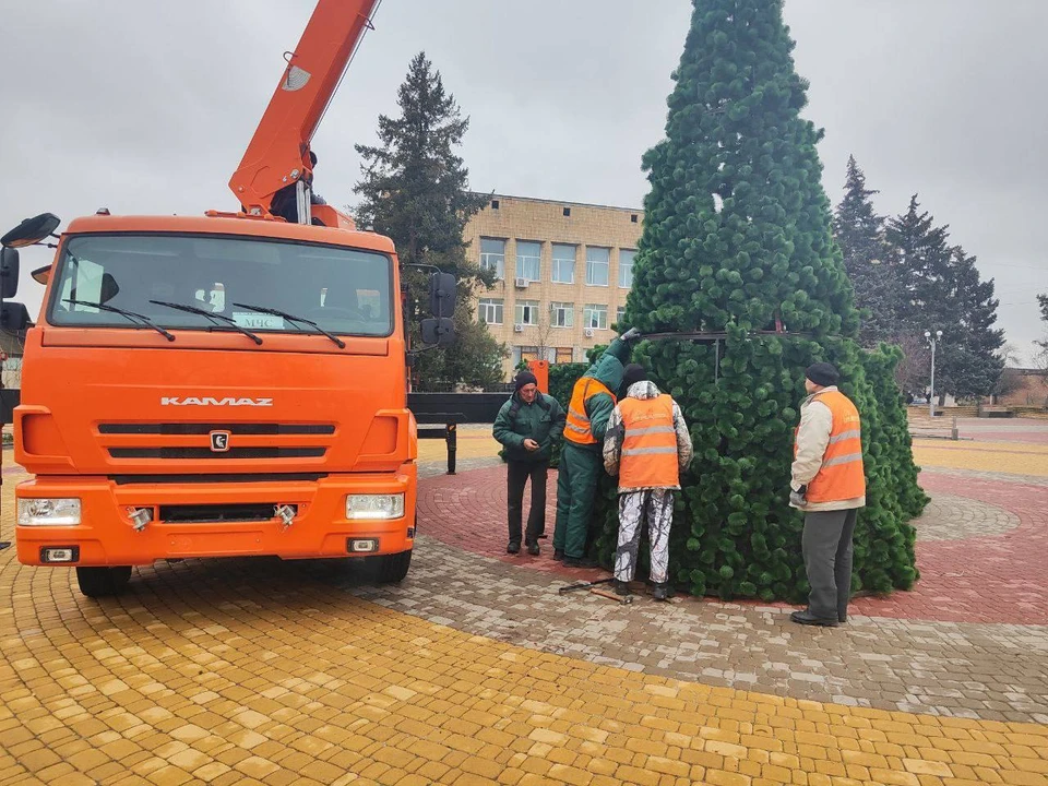 В Васильевке устанавливают главную новогоднюю елку. ФОТО: администрация Васильевского района