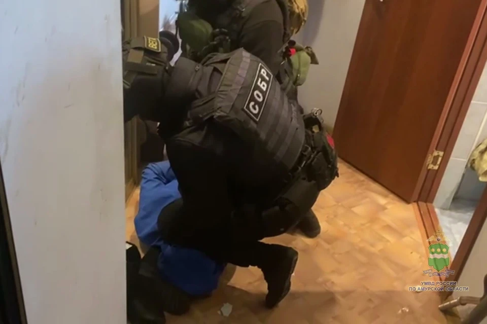 Подозреваемого задержали при поддержке бойцов СОБР. Фото: принтскрин с видео