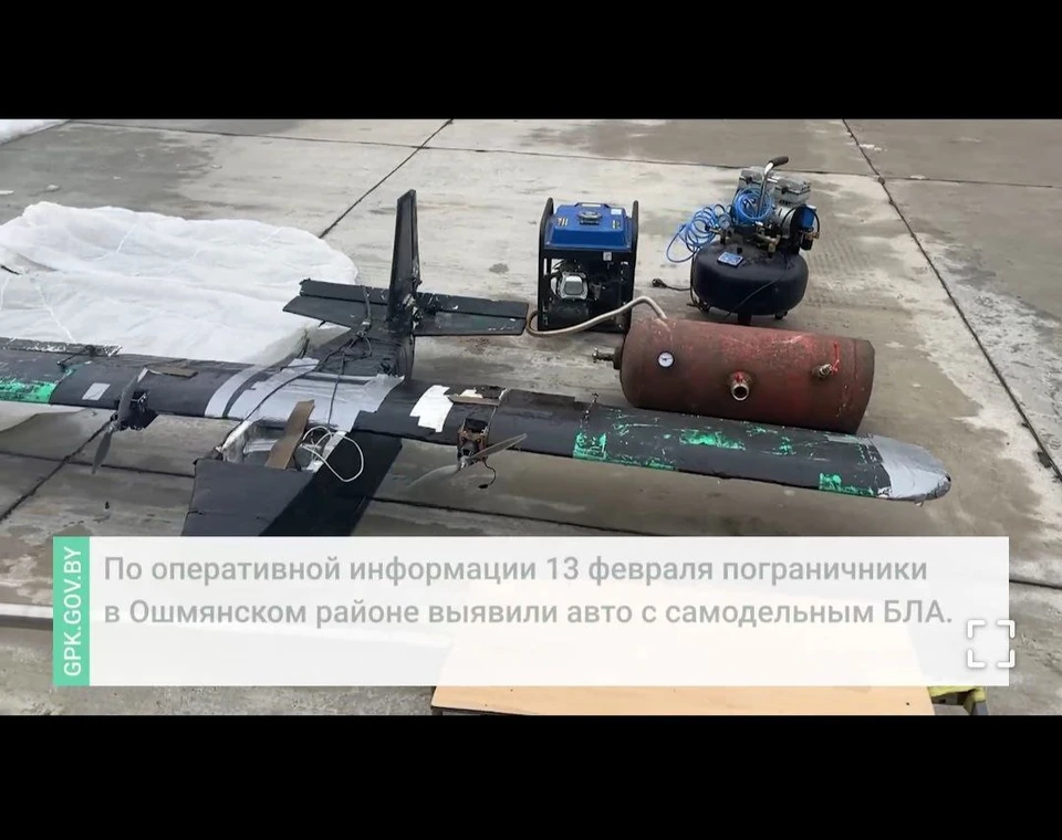 В Ошмянском районе пограничники задержали водителя, который перевозил беспилотник. Фото: скриншот видео ГПК Беларуси.