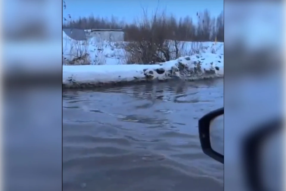 Вода затопила одну из улиц Красногвардейского района. Фото: vk.com/spb_today