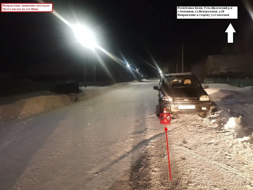 В Усть-Цилемском районе мужчина на снегоходе врезался в «Ниву». Фото: ГИБДД по Коми.