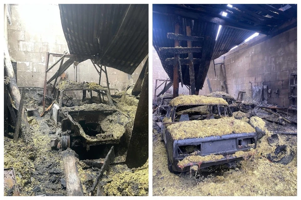 В Новосибирске на пожаре в гаражах сгорели машины дрифтеров на 5 млн рублей. ФотоН: предоставлено Юлианной Братчиковой.