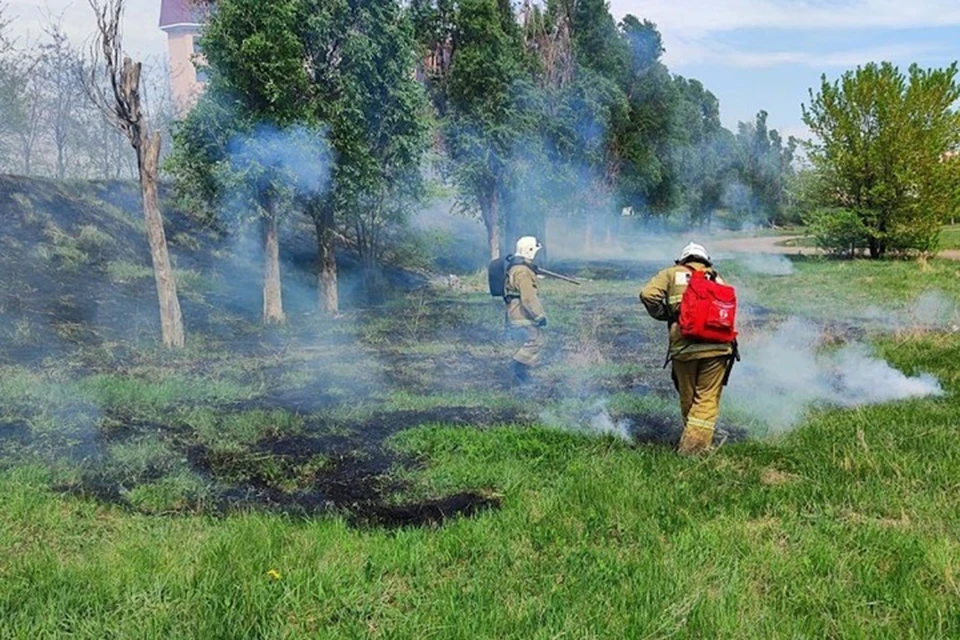 В ЛНР 18 апреля спасатели 16 раз выезжали на тушение природных пожаров. Фото - МЧС ЛНР