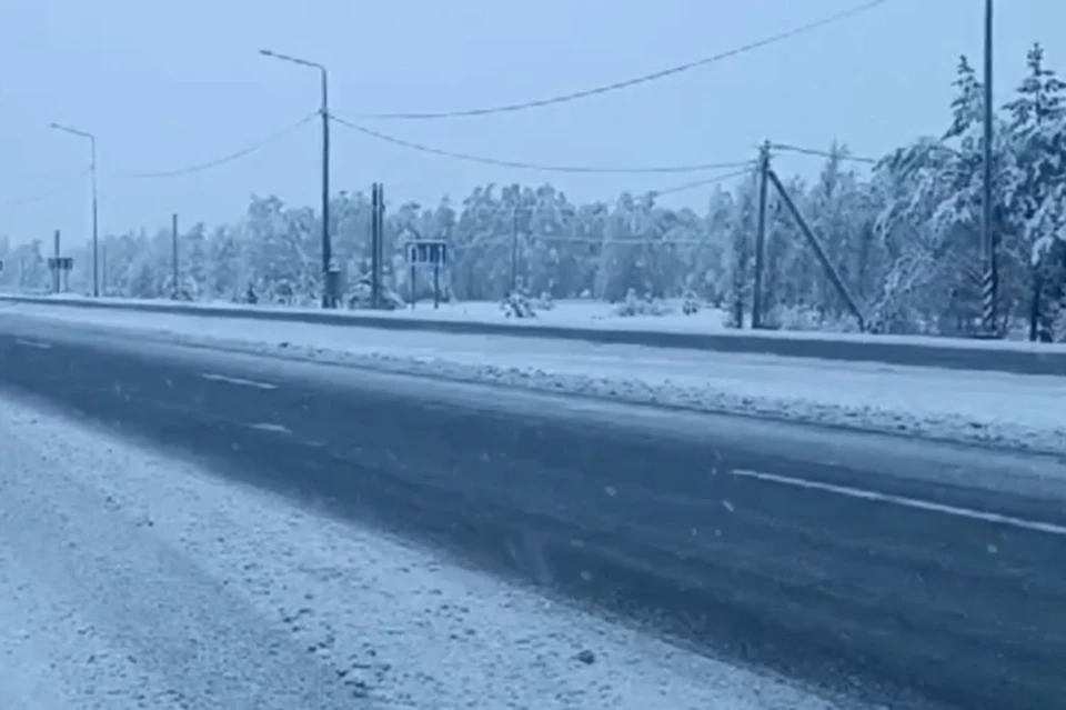 Снег выпал в Каслинском районе. Фото: ГИБДД