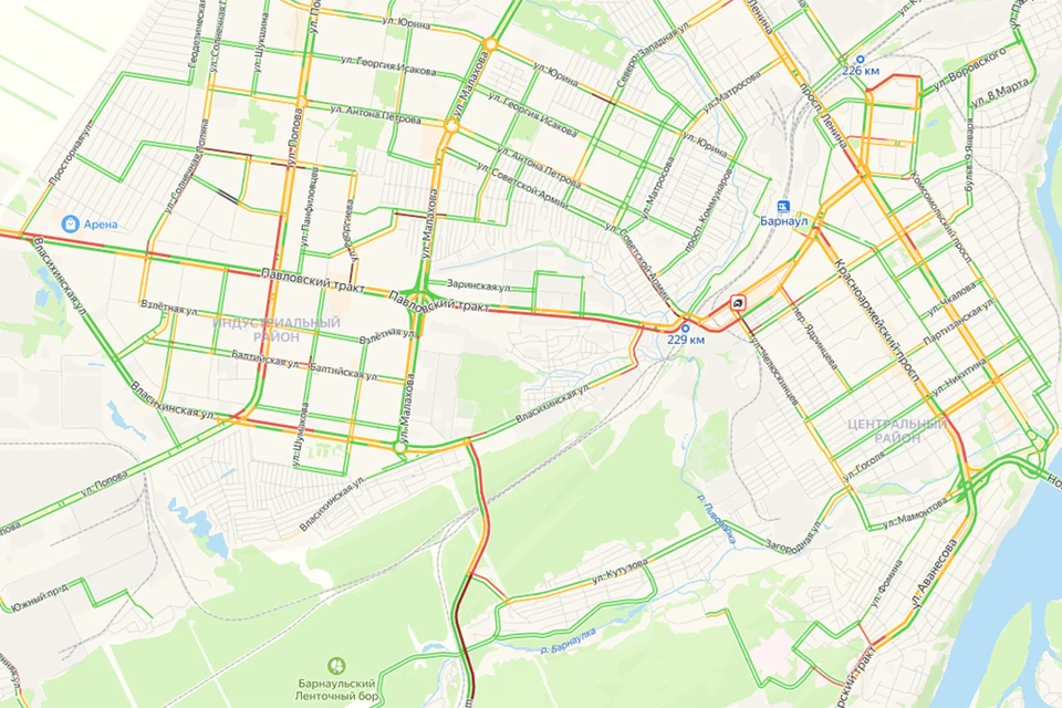 Пробки 13 мая 2024 в Барнауле. Скриншот сайта Яндекс.Карты