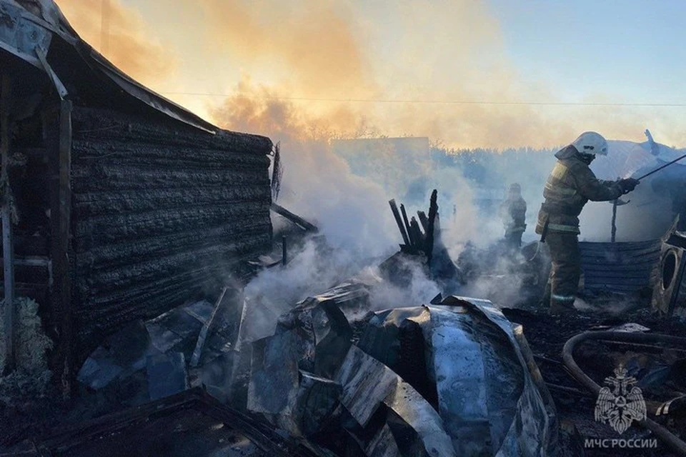 Из дома успели вынести газовые баллоны. Фото: пресс-служба ГУ МЧС по Удмуртии