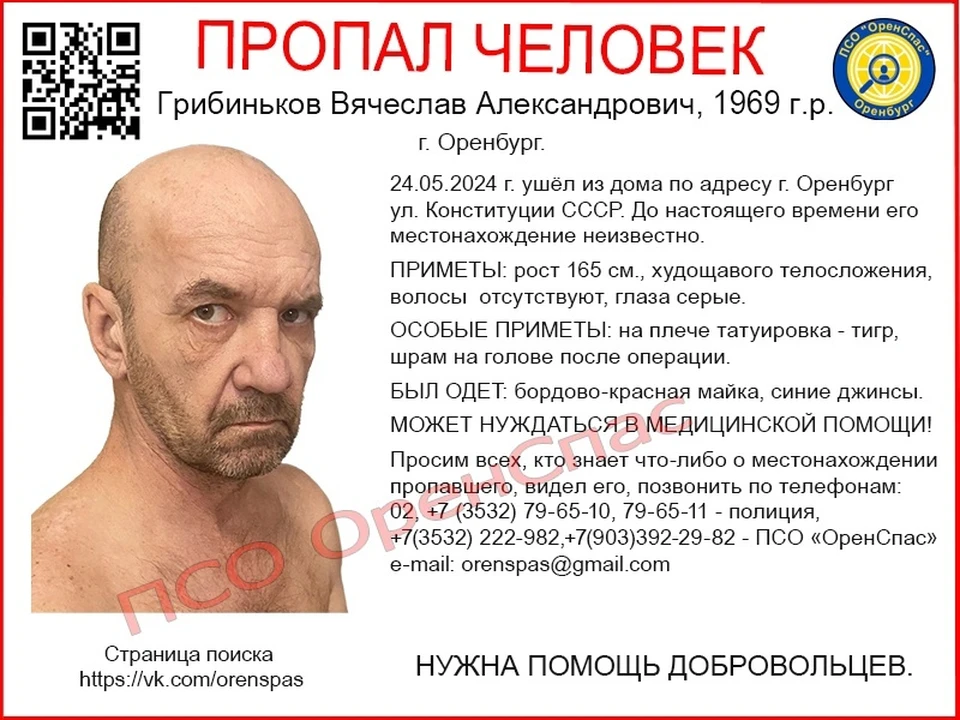 Пропавший может нуждаться в медицинской помощи. Фото: ПСО "Оренспас"