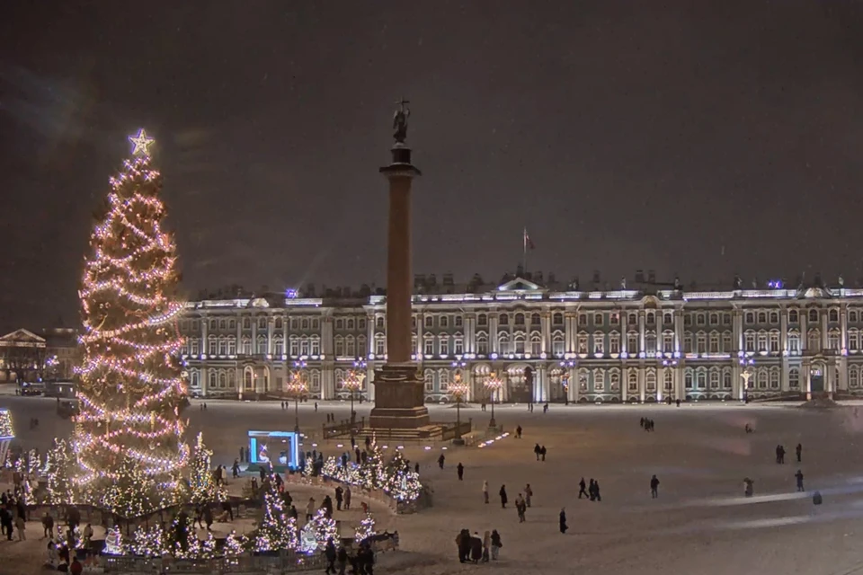 Сейчас новогодняя елка в полной безопасности. Фото: geocam.ru/online/palace-square