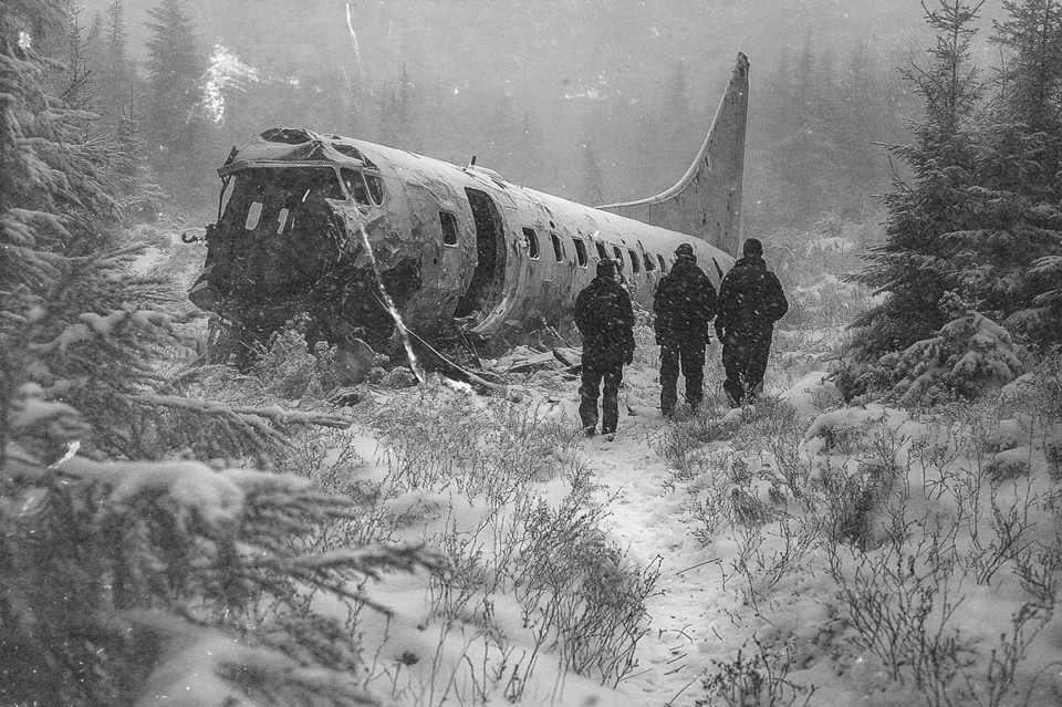 Самолет упал в феврале 1949 года посреди леса Фото: сгенерировано нейросетью