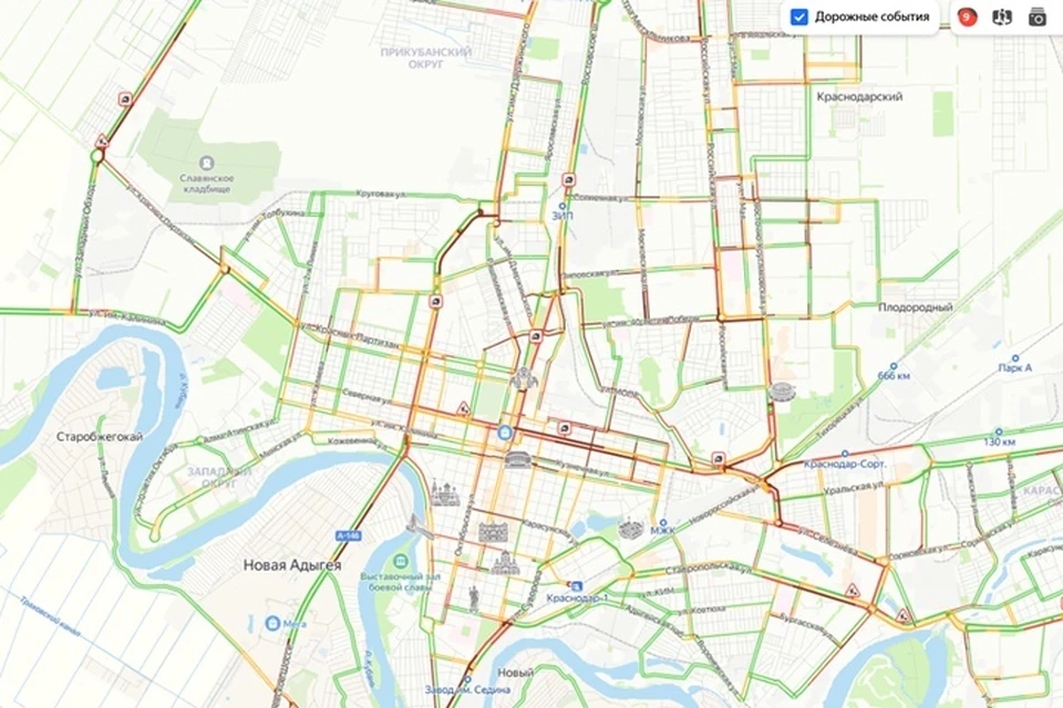 Ситуация на дорогах Краснодара вечером 7 марта Фото: «Яндекс.Карты»