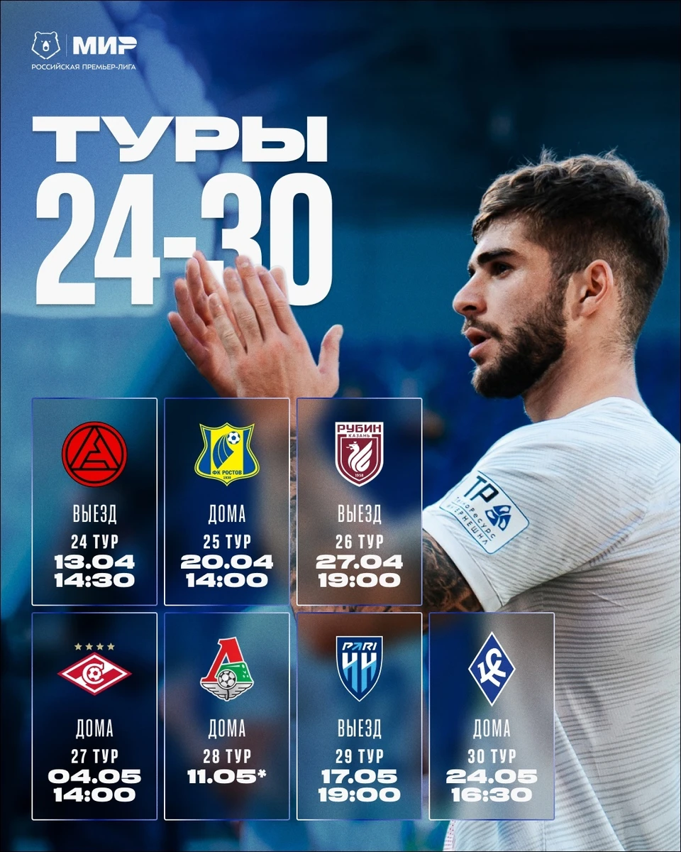 Полное расписание оставшихся шести игр «Факела».