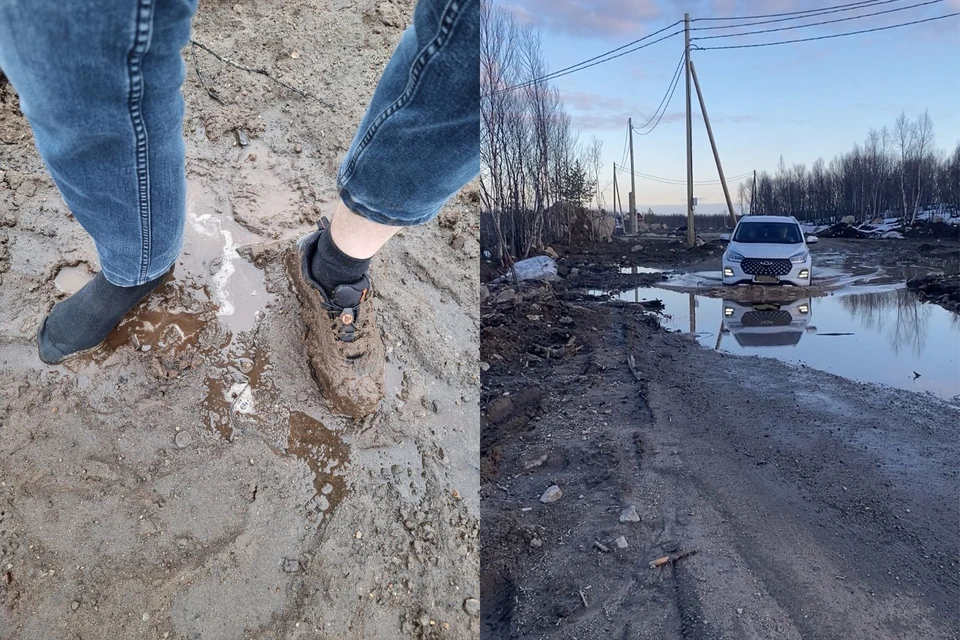 Владельцы земельных участков с улицы Родниковой в Мурманске пожаловались на странице губернатора в ВК на состояние дороги. «Это топь!», - сетуют северяне. Фото: Елена Пиньковская /