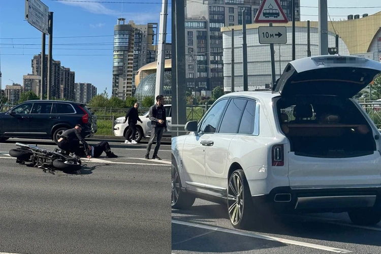 Повернул через сплошную: Rolls-Royce с блатным номером 001 сбил мотоциклиста в Петербурге
