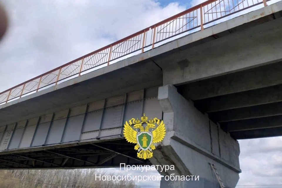 На опоре моста нашли трещины, дорожное полотно тоже было повреждено. Фото: прокуратура по Новосибирской области.