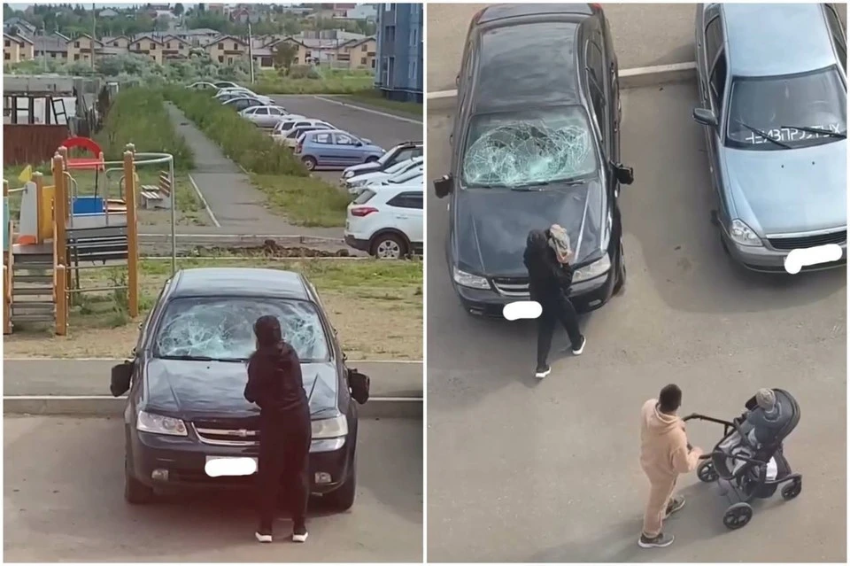 Пользователи соцсетей гадают, чем провинился владелец автомобиля и в какую сумму теперь обойдется ремонт. Фото: скриншот видео Зеленый Лог \ Магнитогорск/ Вк.