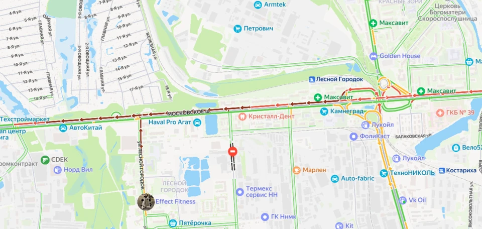Огромная пробка образовалась на Московском шоссе из-за массовой аварии. Фото: Яндекс Карты