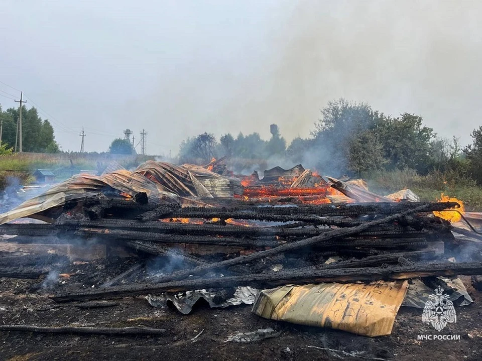 Пожар в деревне Никифоровское. Фото: пресс-служба МЧС по Тверской области