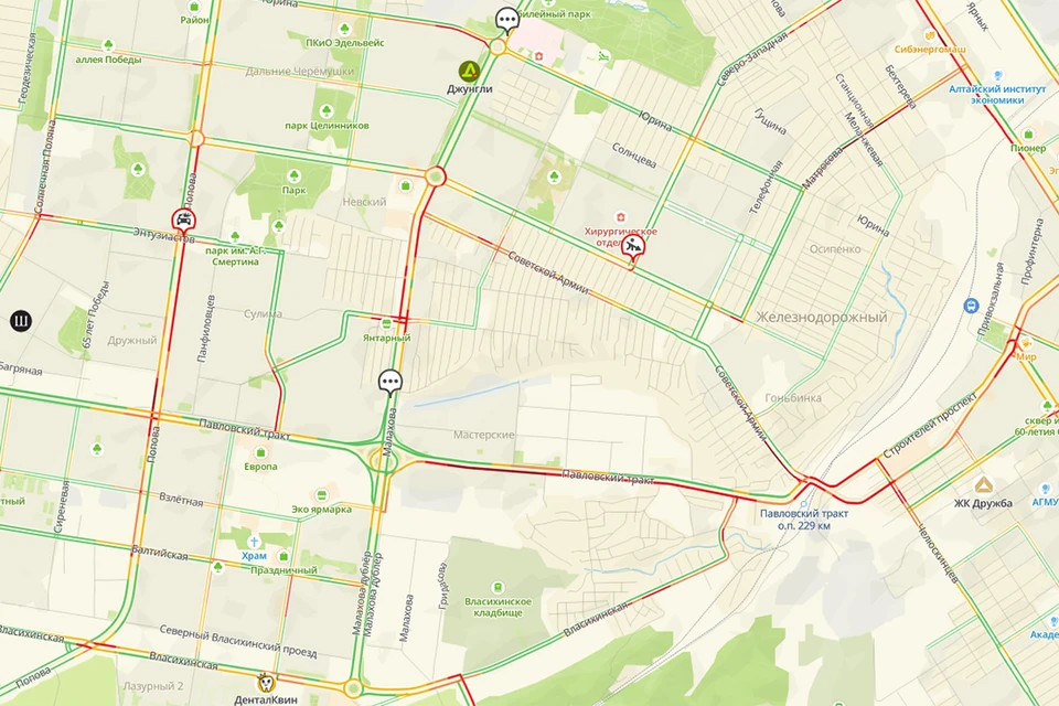 Пробки в Барнауле 12 ноября. Скриншот сайта 2гис