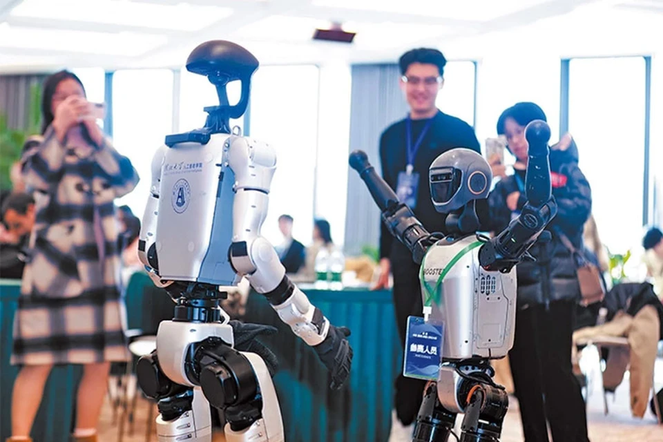Два робота-дебата «общаются» после полуфинала первого Китайского (международного) конкурса роботов по дебатам в Пекине 2 ноября. Цзя Тяньюн / Китайская служба новостей