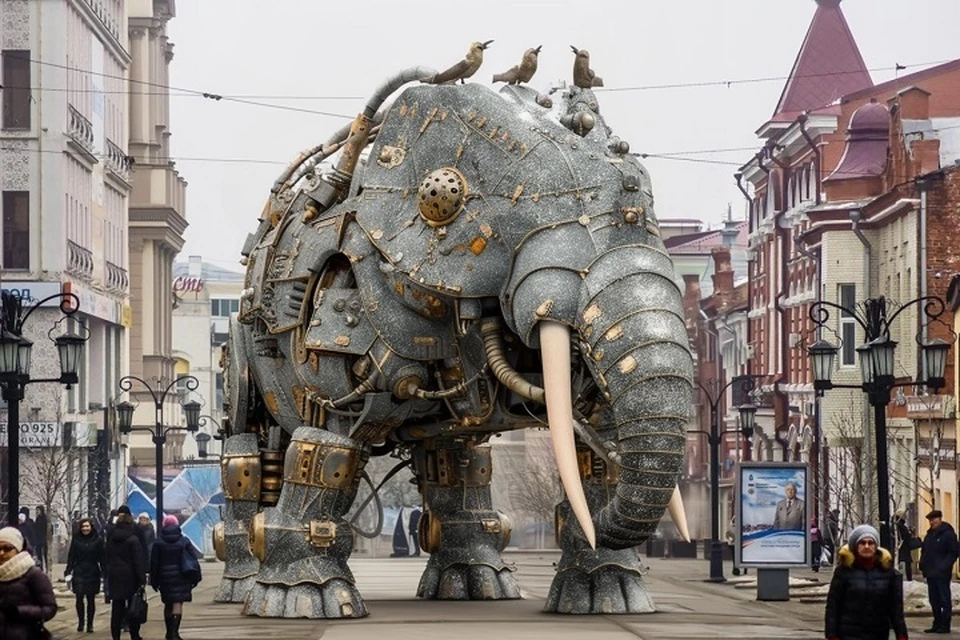 С помощью ИИ представили, что в Самару вернулись слоны.