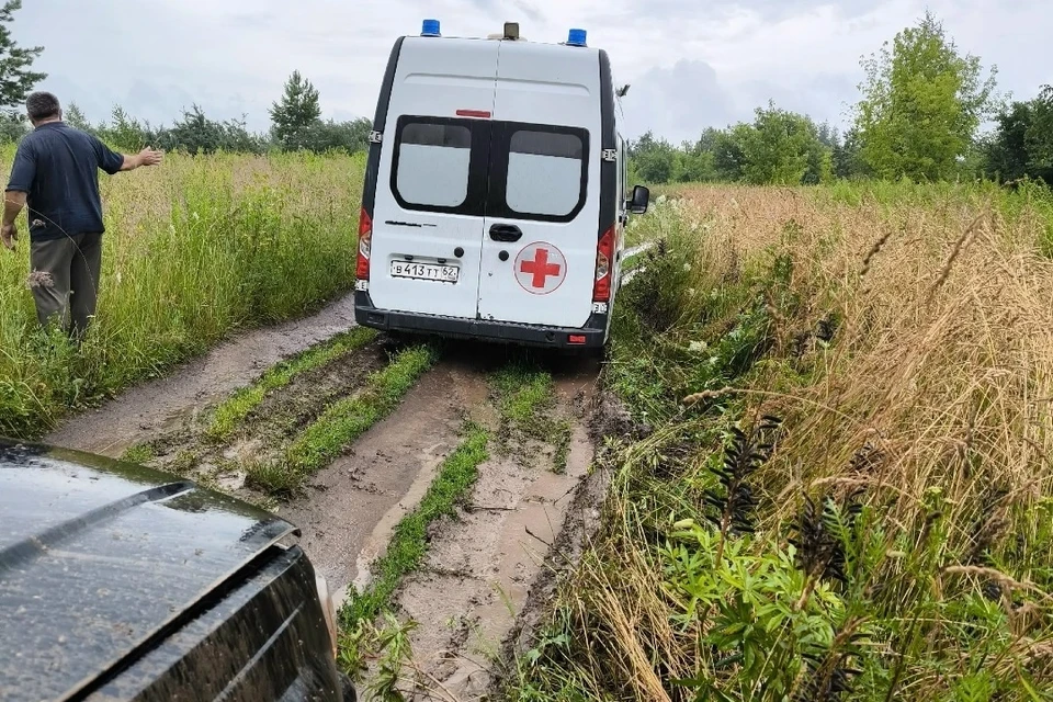Машина скорой помощи застряла в Рязанском округе. Фото: РООО ПСО Мещера.