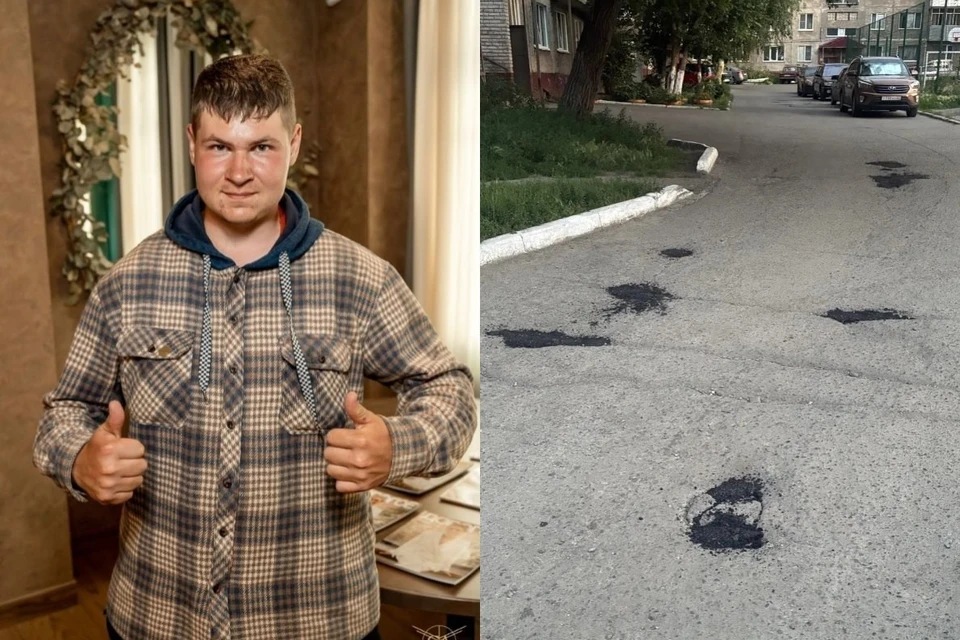 Данил Зяблов не первый раз заделывает дыры в асфальте