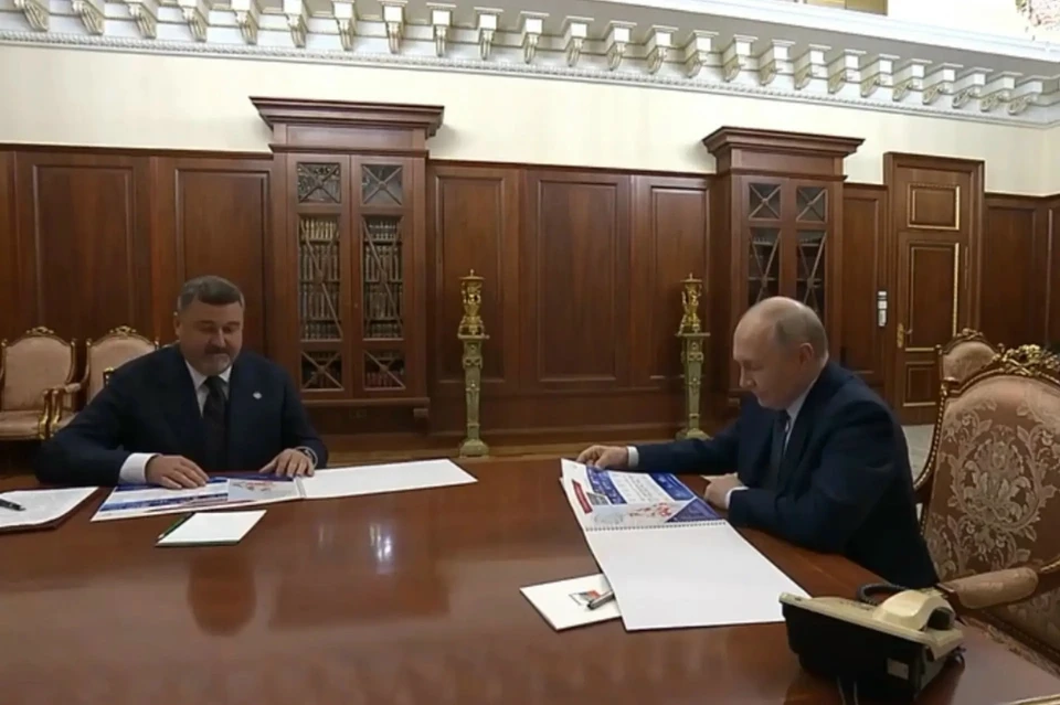 Глава Дагестана доложил Путину о ликвидации ЧС и создании Дома ветеранов СВО. Фото: стоп-кадр видео главы РД