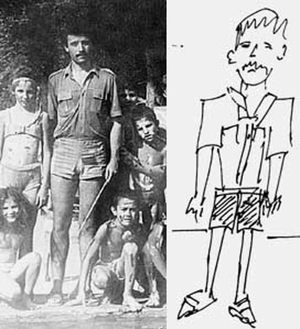 На рисунке - сон Бахтиера,<br>а на фото - сам он в пионерском лагере.