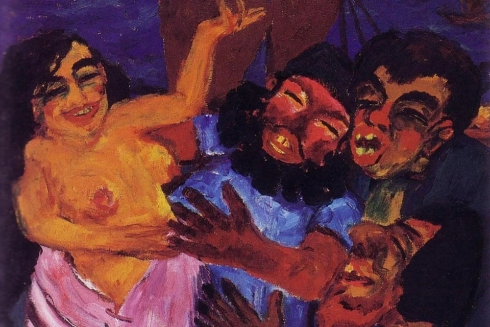 Мария Египетская на корабле плывущем в Иерусалим. Эмиль Нольд. Немецкий экспрессионизм. Начало XX века.