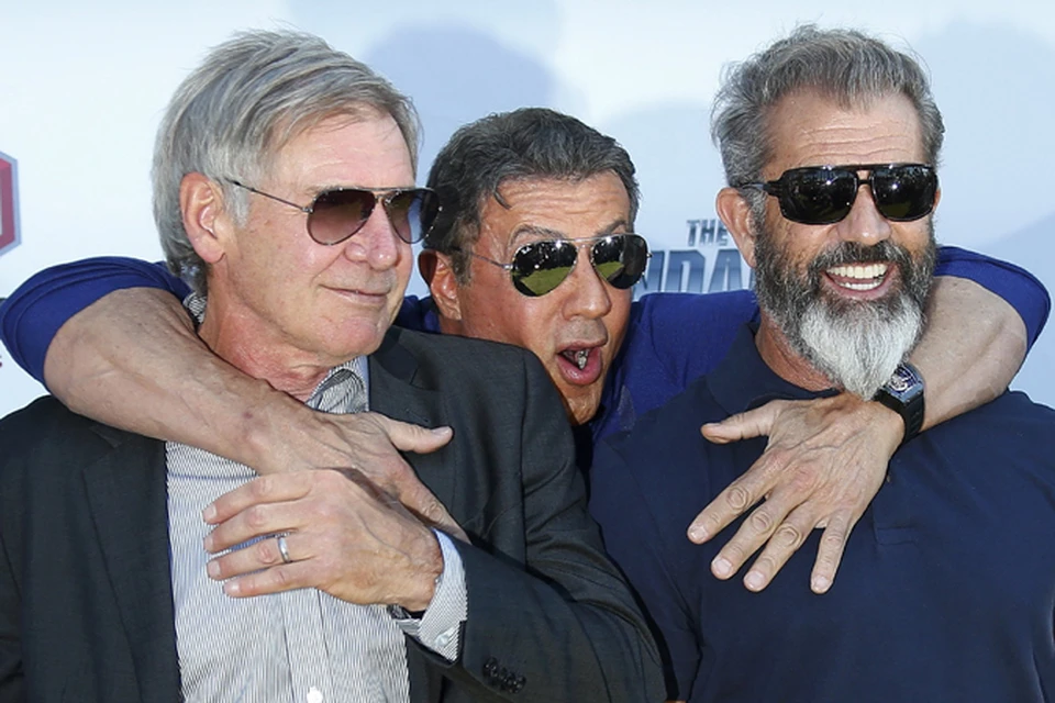Харрисон Форд, Сильвестр Сталлоне и Мел Гибсон воссоединились в Каннах на премьере фильма "Неудержимые 3"