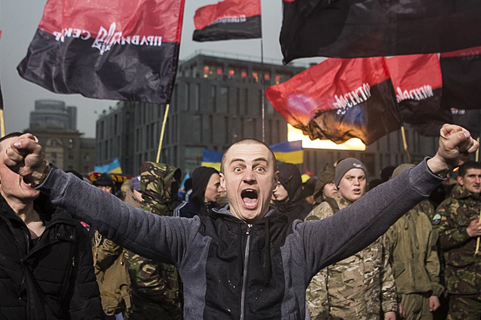 На митинге присутствовали представители запрещенной в России радикальной организации "Правый сектор"