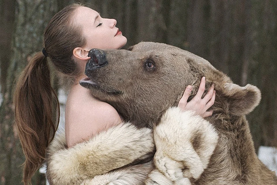 Ради впечатляющей фотосессии хрупкие модели не побоялись неподдельно обниматься с настоящим 700-килограммовым медведем! Фото: Ольга БАРАНЦЕВА