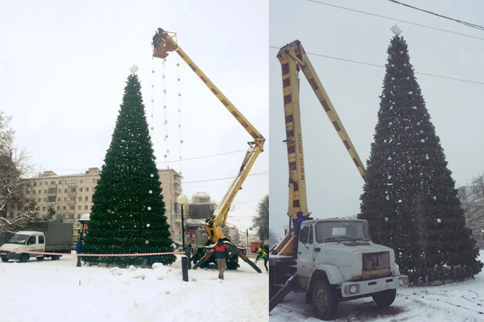 На площади Горького начался монтаж главной елки Нижнего Новгорода.