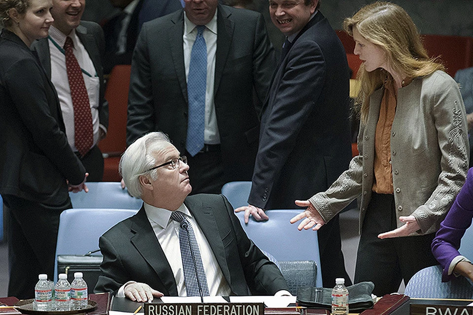 Диалог Саманты Пауэр и Виталия Чуркина на заседании совбеза ООН в 2014 г.