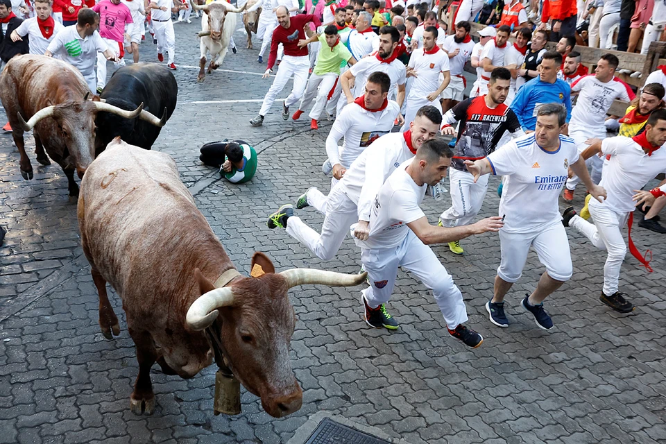 В испанской Памплоне начался ежегодный праздник Сан-Фермин, где каждый день на протяжении недели будут проводиться забеги быков по улицам города. Фото: Reuters