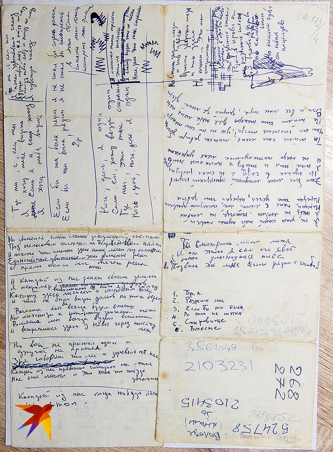 Рукописи текстов Цоя.