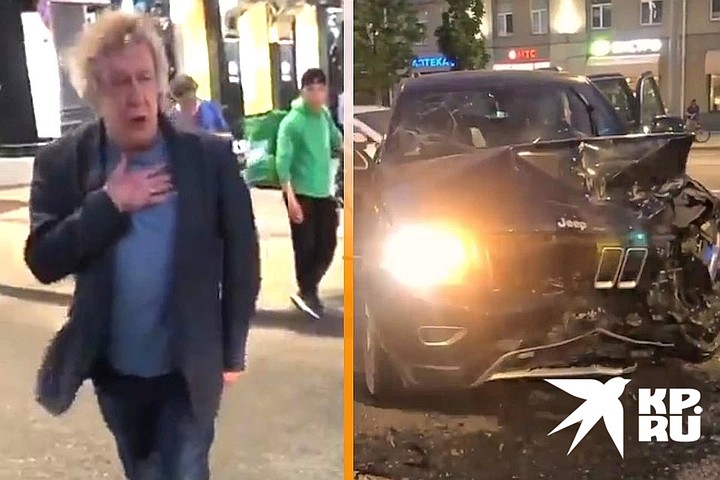 Михаил Ефремов и его внедорожник на месте аварии. Кадр из видео очевидца