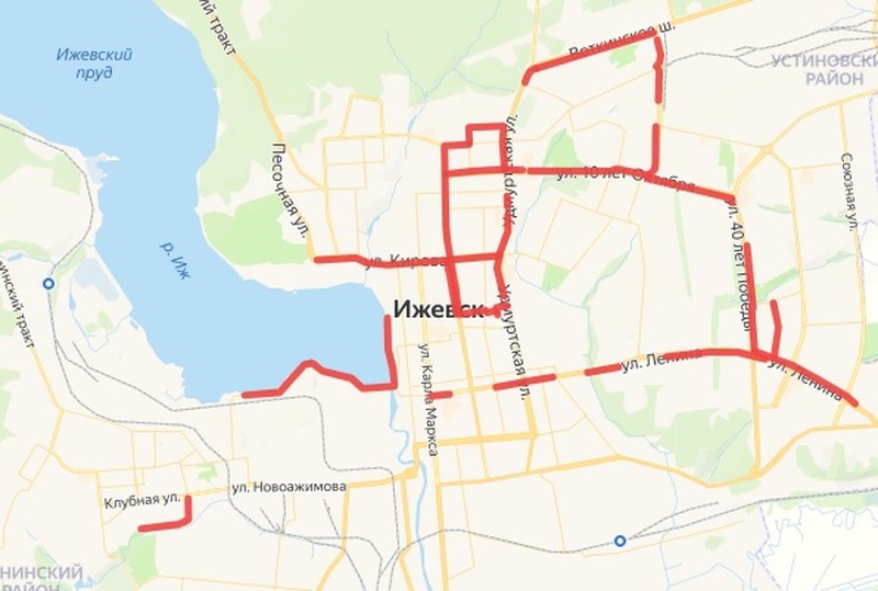 По большей части велодорожки в Ижевске образуют логичную схему, но есть участки, не связанные между собой. Фото: Яндекс карты