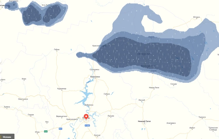 Дождь на карте пермь. Карта осадков Кунгур. Краснокамск погода карта.