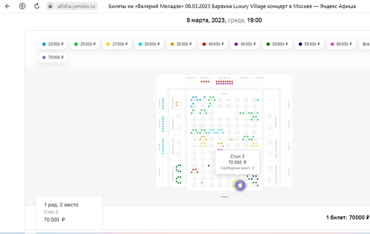 Вот так активно разбирают дорогие билеты на сольник Меладзе в Москве. Фото: скрин с сайта продаж
